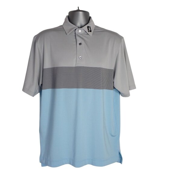 FootJoy GOLF POLO SHIRT SS Mens M Light Blue Grey‎ Ombre Poly Stretch Athletic - Picture 1 of 6